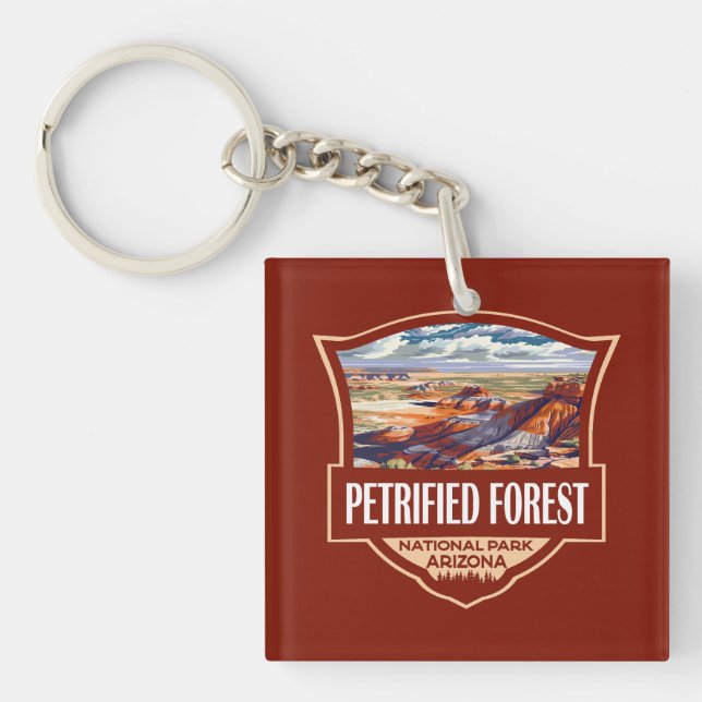 Petrified Forest National Park Illustration Retro  Keychain (Front)