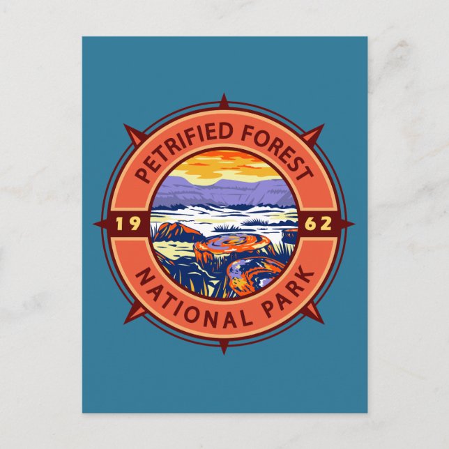 Petrified Forest National Park Retro Compass Postcard (Front)