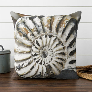 Petrified Nautical Fossil Spiral Throw Pillow