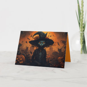 Petrifying Bad Face Cat Halloween Holiday Card