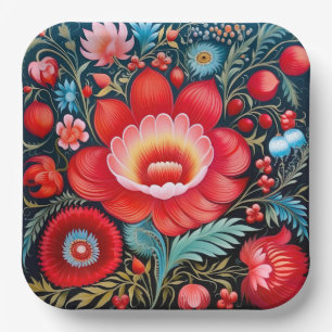 Petrikivka Ukrainian traditional art Paper Plate