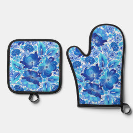 Petrikivka Ukrainian traditional folk art. Oven Mitt & Pot Holder Set