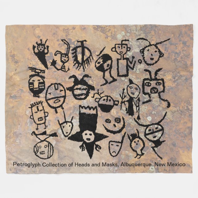 petroglyph collection Masks and Heads Fleece Blanket (Front (Horizontal))