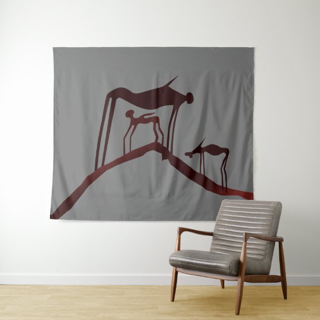 Petroglyphs African Cave Art - Ancient Animals Tapestry (In Situ (Horizontal))