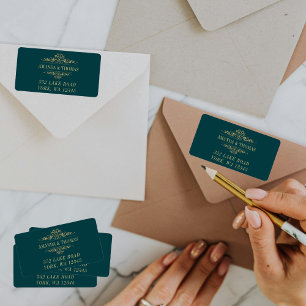 Petrol Green Elegant Golden Frame Address Labels