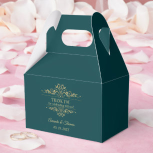 Petrol green elegant golden frame wedding favor box