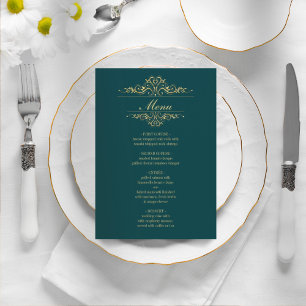 Petrol green elegant golden frame wedding menu