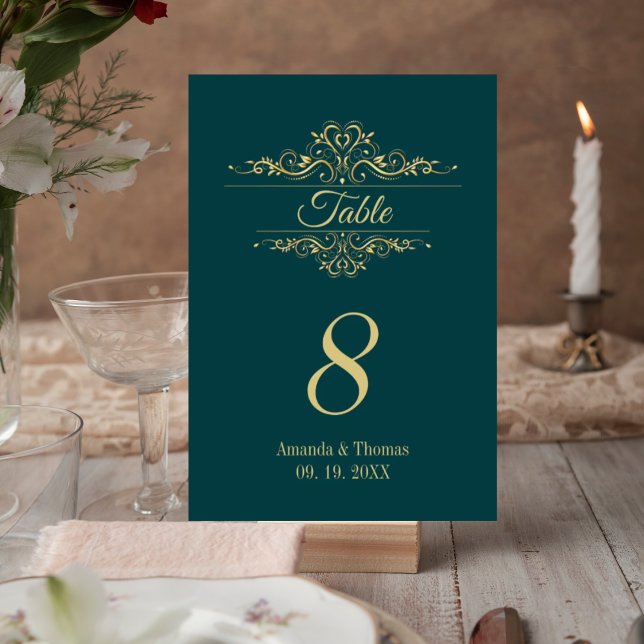 Petrol green elegant golden frame wedding table  number (Creator Uploaded)