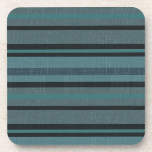 Petrol Teal Blue Grey Linen Look Striped Design Coaster