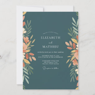 Petrol Terracotta Foliage Eucalyptus Wedding Invitation