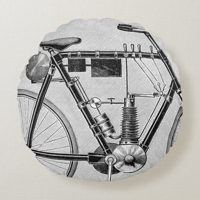 Petrolette Omega Motorcycle, 1895 Round Pillow (Front)
