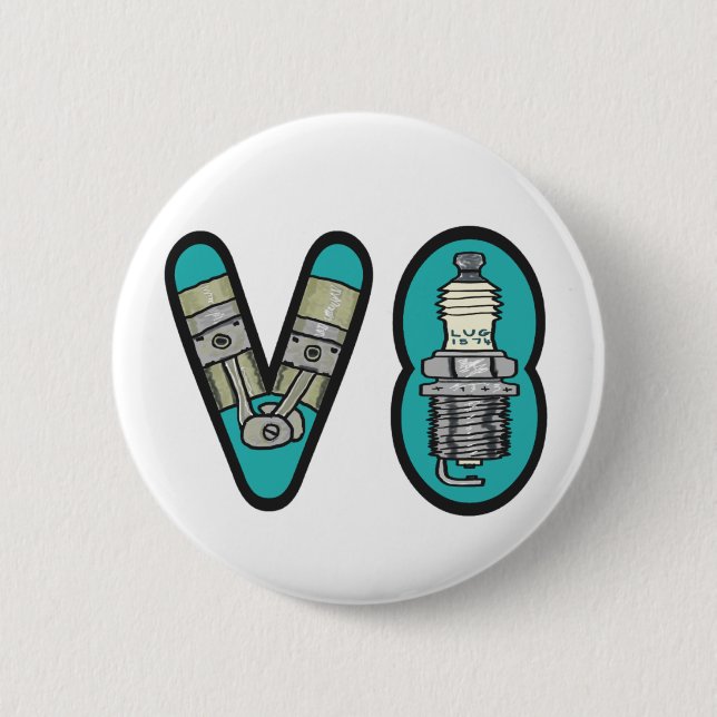 Petrolhead V8 Car Enthusiast 2 Inch Round Button (Front)