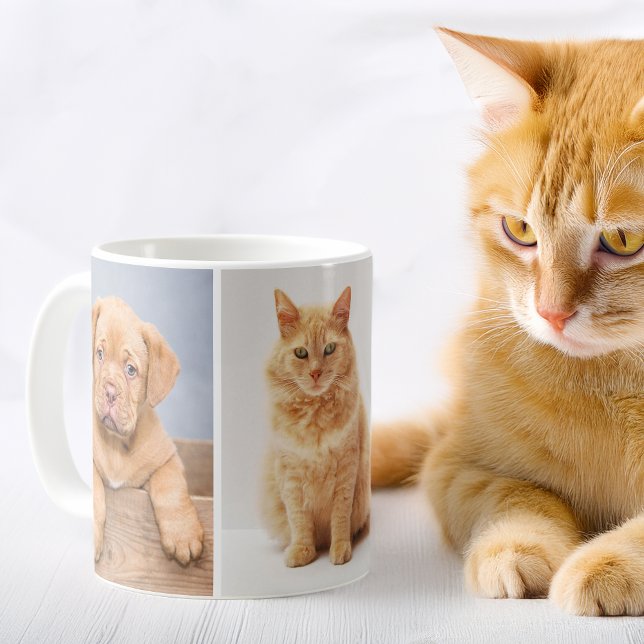 Pets 3 Photo Collage for Cat and Dog Owners Custom Coffee Mug (Creator Uploaded)