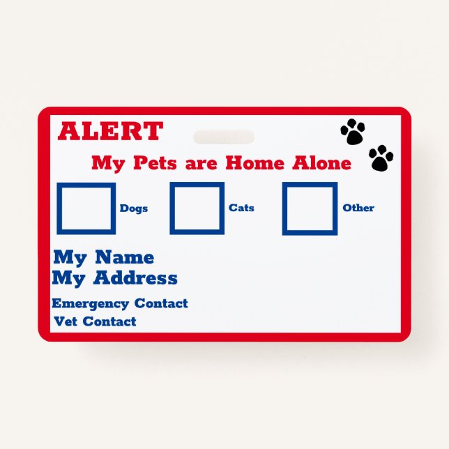 Pets Alert Wallet Card  Badge (Front)