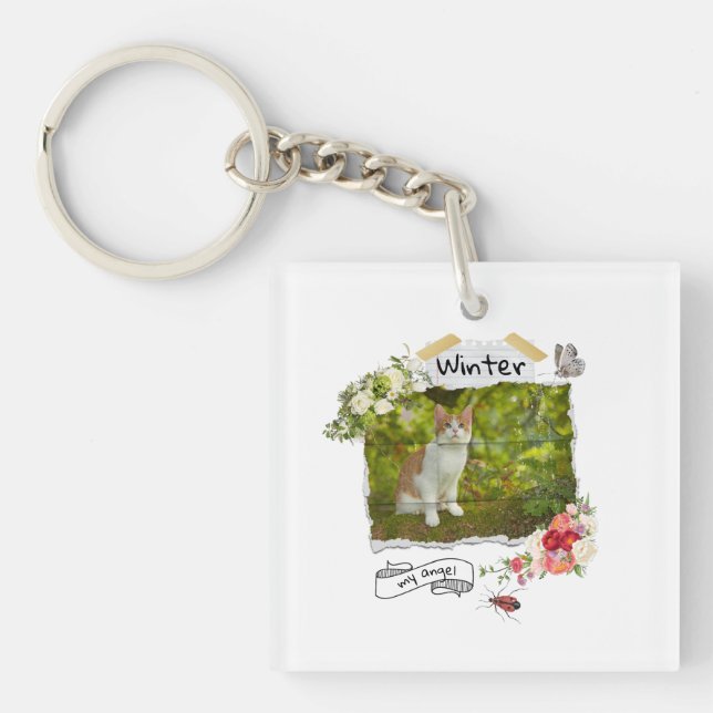 Pets and flowers collage scalable cutomized  keychain (Front)
