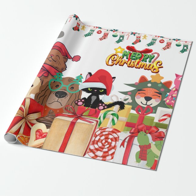 Pets at Christmas Wrapping Paper (Unrolled)