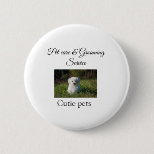 Pets care grooming service add name address text 2 inch round button