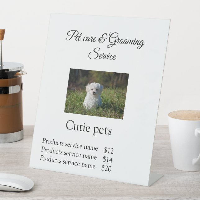 Pets care grooming service add name address text pedestal sign (In SItu)