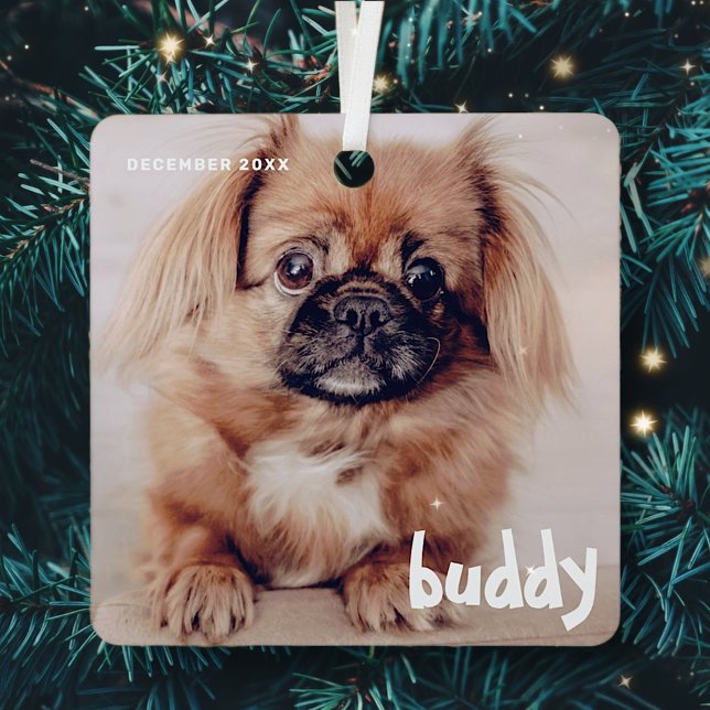 Pet's Christmas Simple Cute Happy Holiday Greeting Metal Ornament (Creator Uploaded)