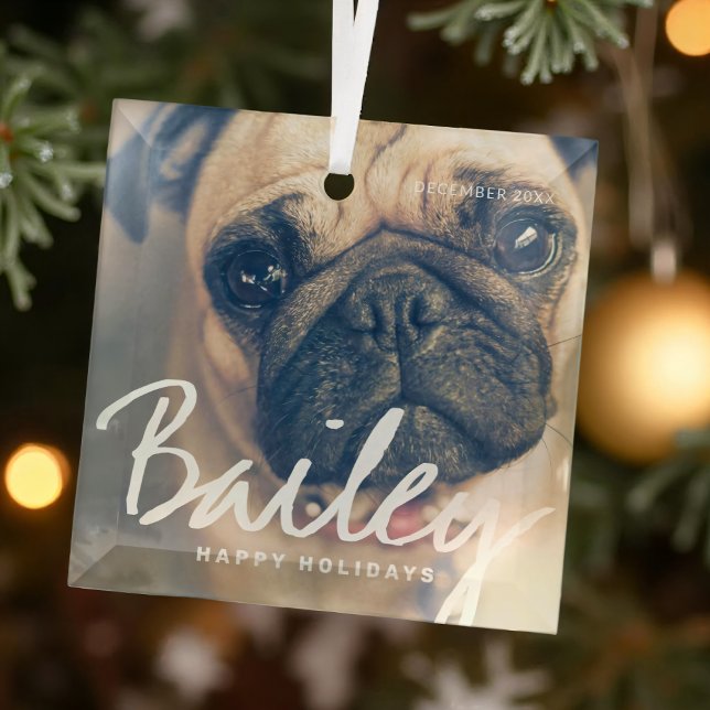 Pet's Christmas Simple Happy Holiday Greeting Glass Ornament (Creator Uploaded)