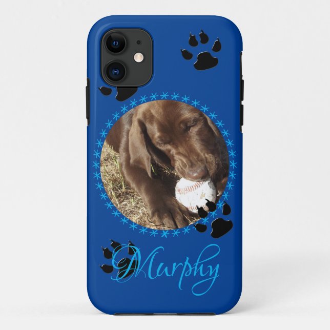 Pet's Custom Phone Case (blue Backgroun/with paws) (Back)