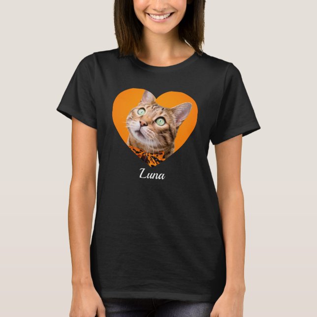 Pet's Cute Modern Typography Name and heart Photo T-Shirt (Front)