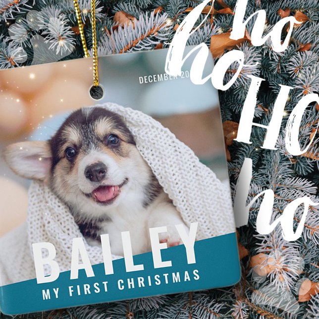 Pet's First Christmas Custom Modern Photo Year Ceramic Ornament (Creator Uploaded)