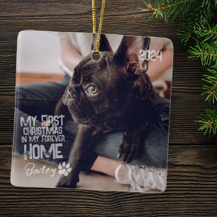 Pet's First Christmas Forever Home Modern Grunge Ceramic Ornament