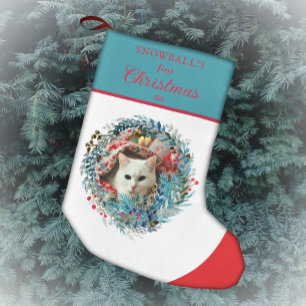 Pet's First Christmas Watercolor Wreath Small Christmas Stocking