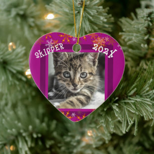 Pets Keepsake Photo Heart Christmas Ceramic Ornament