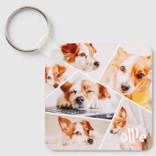 Pets Modern Simple Custom 6 Images Collage Photo Keychain