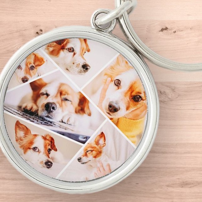 Pets Modern Simple Custom 6 Images Collage Photo Keychain (Creator Uploaded)