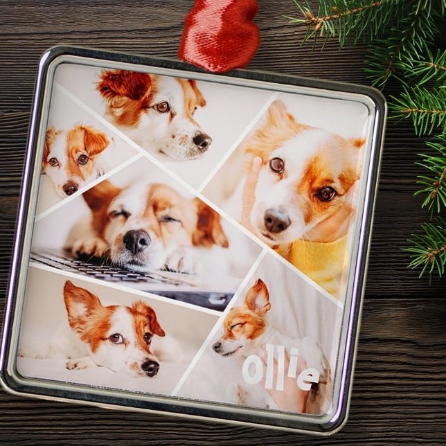 Pets Modern Simple Custom 6 Images Collage Photo Metal Ornament (Creator Uploaded)