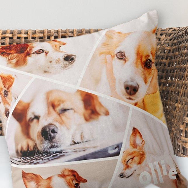 Pets Modern Simple Custom 6 Images Collage Photo Throw Pillow (Creator Uploaded)