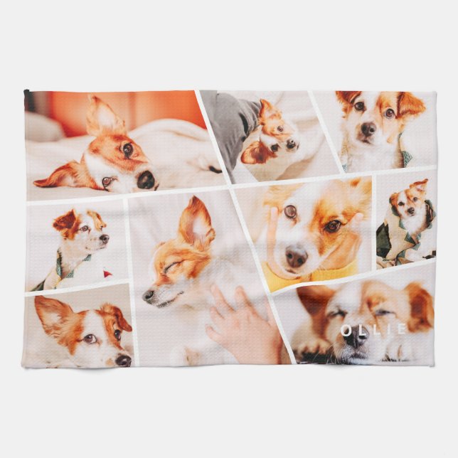 Pets Modern Simple Custom 9 Photos Collage Kitchen Towel (Horizontal)