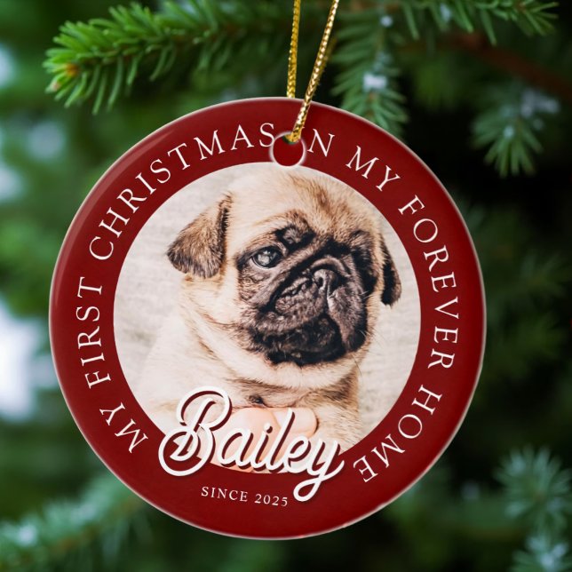 Pet's My First Christmas In Forever Home Modern Ceramic Ornament (Creator Uploaded)