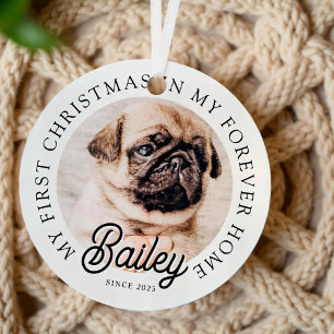 Pet's My First Christmas In Forever Home Modern Metal Ornament