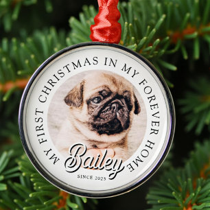 Pet's My First Christmas In Forever Home Modern Metal Ornament