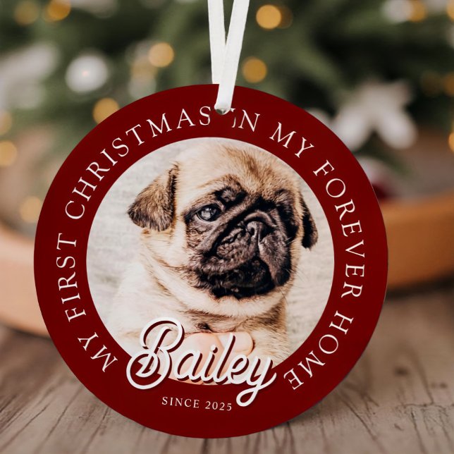 Pet's My First Christmas In Forever Home Modern Metal Ornament (Creator Uploaded)