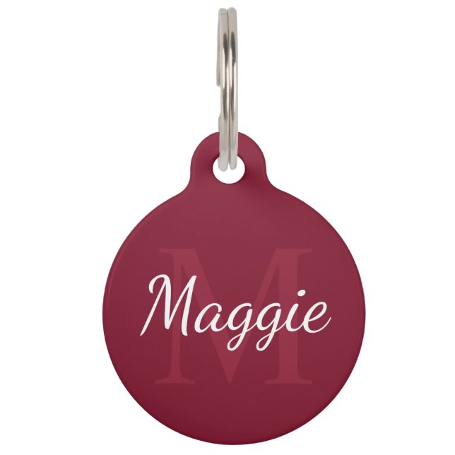 Pet's Name and Monogram Burgundy Red Pet Tag (Front)