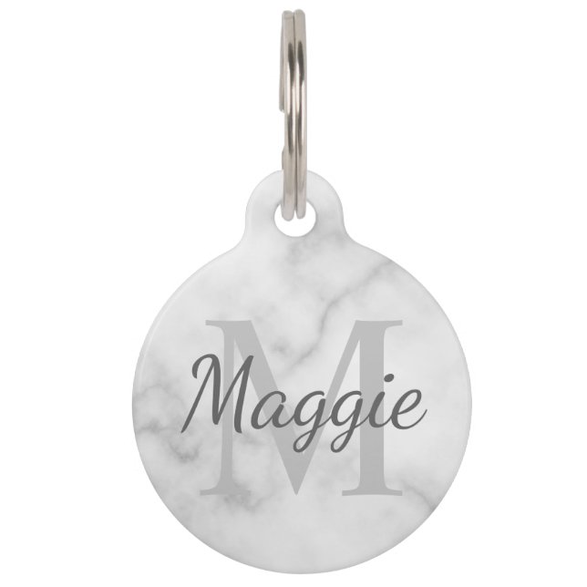 Pet's Name and Monogram Marble Look Pet Tag (Front)