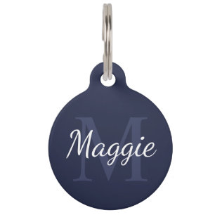Pet's Name and Monogram Navy Blue Pet Tag