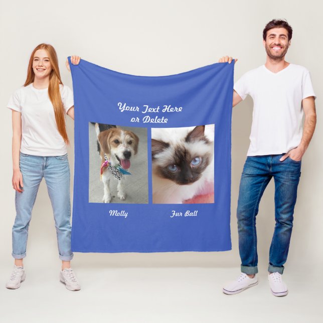 Pet's or Kid's Photos, Message & Names, Blue Fleece Blanket (In Situ)