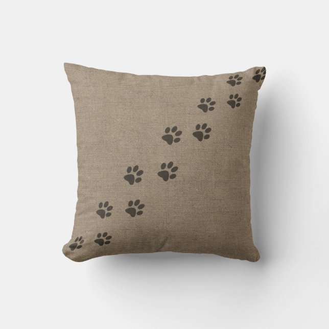 Pets Pawprints on Burlap Effect Design Throw Pillow (Front)