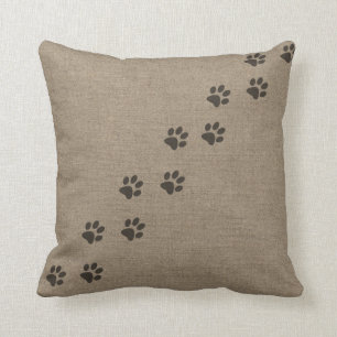 Pets Pawprints on Burlap Effect Design Throw Pillow