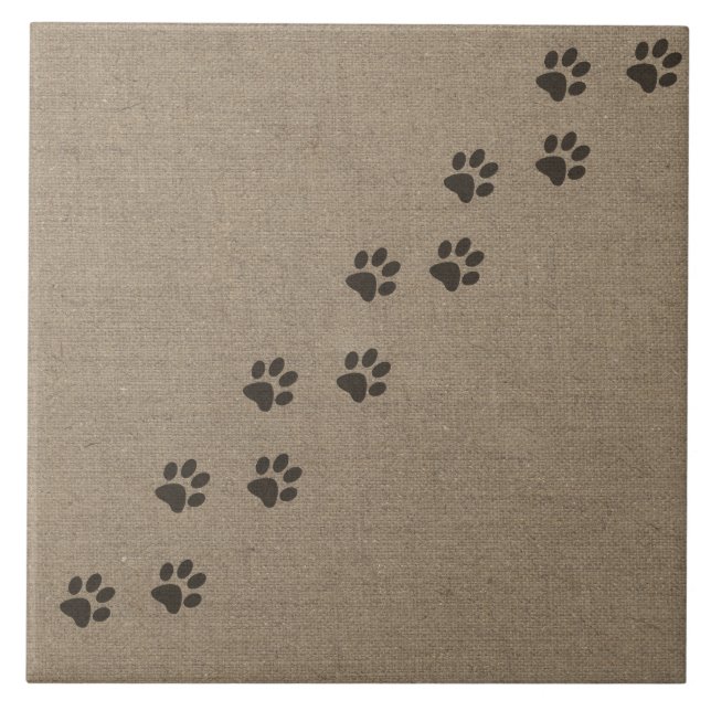 Pets Pawprints on Burlap Effect Design Tile (Front)