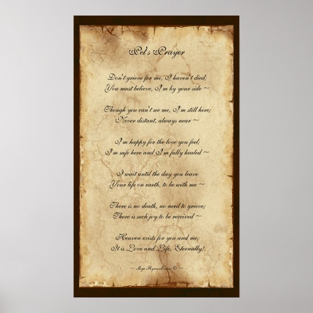 "Pet's Prayer" Memorial Poem Parchment Poster (Front)