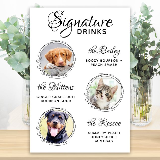 Pets Signature Drinks Custom 3 Photo Wedding Bar Poster (Creator Uploaded)