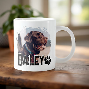 Pet's Simple Modern Cool Grunge Name and Photo Large Coffee Mug