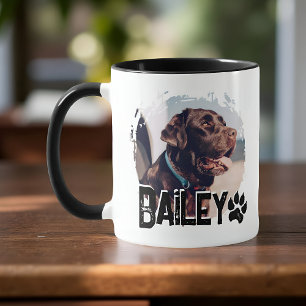 Pet's Simple Modern Cool Grunge Name and Photo Mug